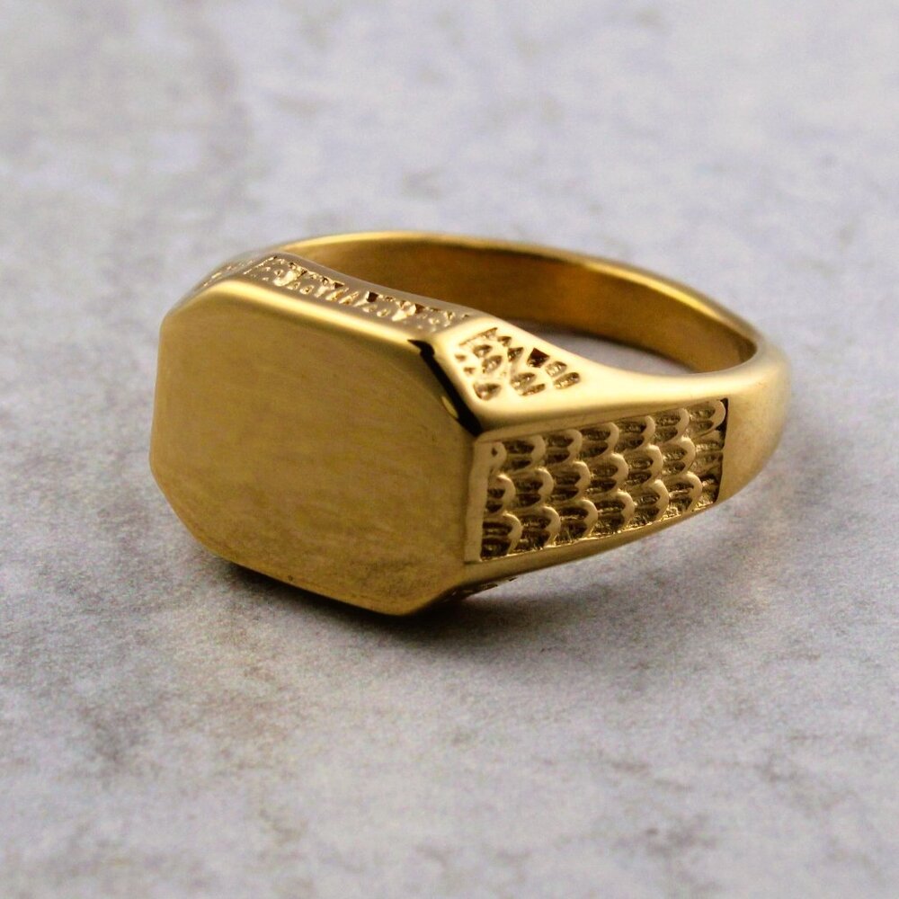 Gold Dragon Scale Octagon Signet Ring